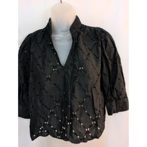 Banana Republic black punk fairy western grunge goth eyelet XXSP office blouse‎
